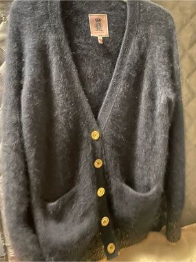 Vintage y2k Juicy Black Fuzzy angora blend V-Neck Cardigan with Gold Buttons M